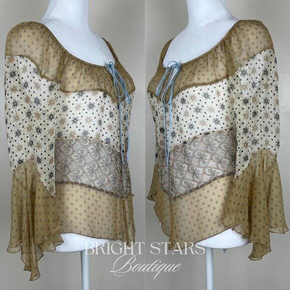 Extremely Rare Silk Print Top ASO Fred Angel Blouse Boho ALT Lorelai Gilmore - Picture 6 of 11
